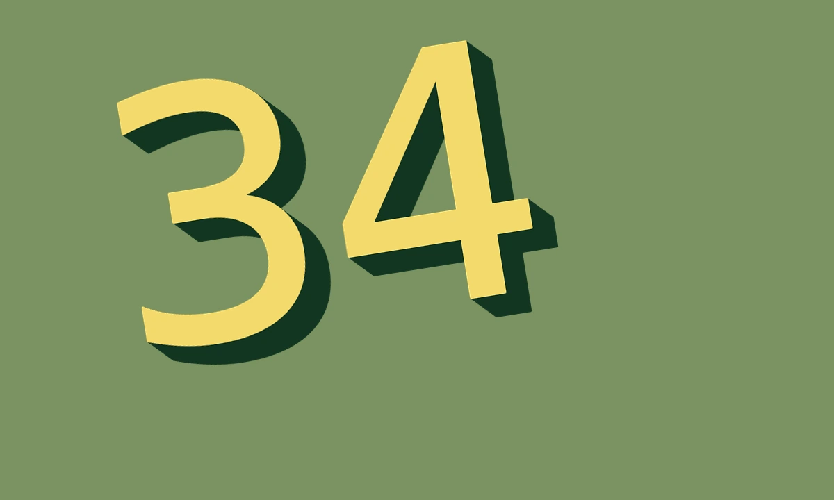 3 4 stand up conceptual artwork: chunky numbers standing at an angle.